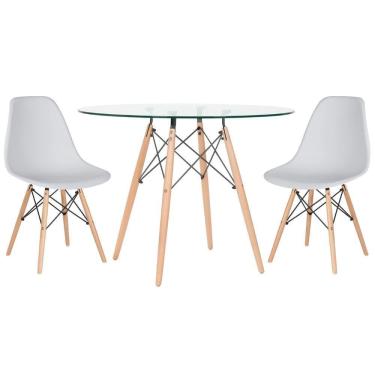 Imagem de Mesa Redonda Eames 100cm + 2 Cadeiras Cinza Claro
