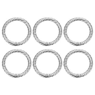 Imagem de HARFINGTON 6 pçs anéis de mola O 3,8 cm redondo gatilho metal gancho de pressão círculo prata chaveiro clipe chaveiro para bolsas bolsa porta-chaves