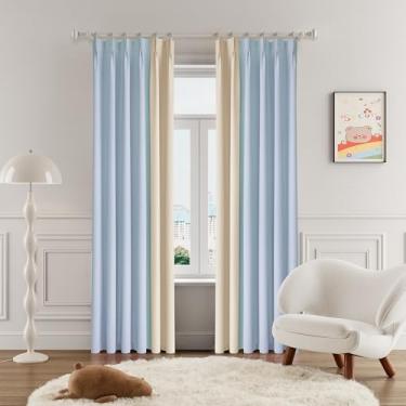 Imagem de OYRING Conjunto de 2 painéis de cortinas plissadas em dois tons macaron azul macaron e bege, 2 painéis, escurecimento da sala, cortinas plissadas com isolamento térmico, formato de memória com ganchos