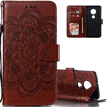 Imagem de LEECOCO Moto G7 Power Case Mandala Embossing Luxury PU Leather Flip Notebook Carteira estilo livro suporte magnético slot para cartão Folio bumper capa de proteção para Motorola Moto G7 Power Mandala