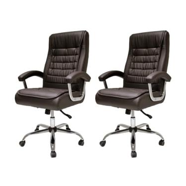Imagem de Kit 02 Cadeiras de Escritório Presidente Executivo Marrom Big Molas Ensacadas Pillow Top 150kgs