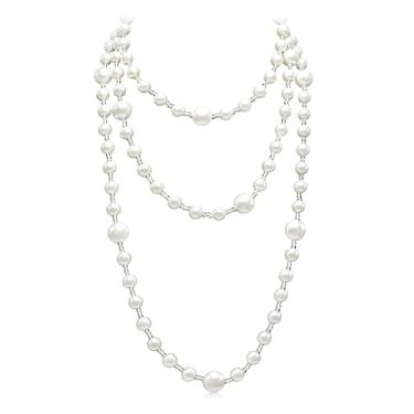 Imagem de Colares longos de pérolas para mulheres, creme branco, falso, pérola, colar em camadas, bijuteria, Vidro, Sem Pedra Preciosa