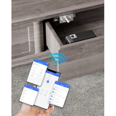 Imagem de Fechaduras de armário inteligentes Bluetooth ocultas, fechaduras de gaveta sem chave para crianças e adultos, à prova de segurança, aplicativo TTlock funciona com Alexa e Google Home Smart Lock,