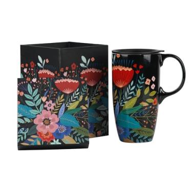 Imagem de Topadorn Caneca de cerâmica flor rosa caneca de café de porcelana com caixa de presente, 500 ml flor rosa