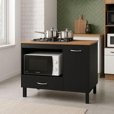 Imagem de Balcão Cooktop Blane 105cm Com 1 Porta E 1 Gaveta Preto Freijo - Dache