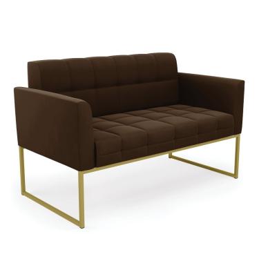 Imagem de Sofá Namoradeira Elisa Suede Base Metálica Industrial Dourado - D\'rossi Cor Marrom
