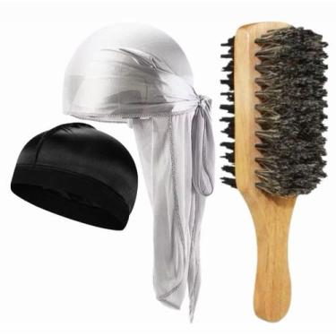 Imagem de Kit Durag Dureg Escova Dupla + Touca De Compressão Waves Cap - Barbers