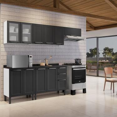 Imagem de Cozinha Compacta Em Aço 5 Peças 11 Portas Sendo 2 De Vidro 2 Gavetas Florença Branco-grafite