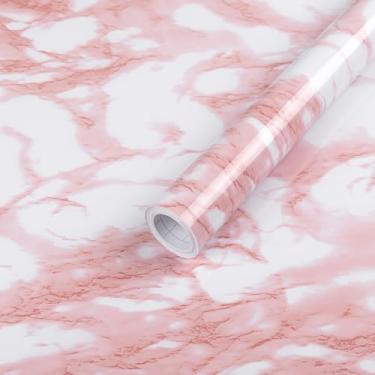 Imagem de Abyssaly Papel de contato de mármore à prova d'água autoadesivo rosa 39,9 cm x 1000 cm