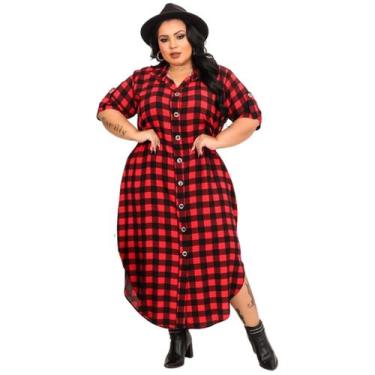 Imagem de Chamise Longo Plus Size - ZIEM, Xadrez vermelho, G2 (54/56)