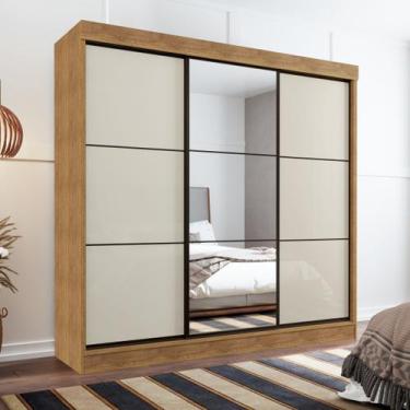 Imagem de Guarda Roupa 2,30m Casal c/ Espelho 3 Portas Correr 8 Gavetas Tokio Ce