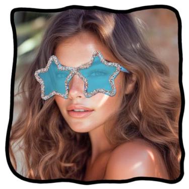 Imagem de Woeoe Rimless Star Shape Sunglasses Rhinestone Glasses for Women Diamond Crystal Sunglasses Costume Party Accessory (blue)