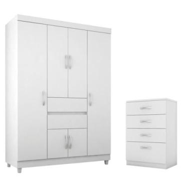 Imagem de Conjunto Quarto Guarda Roupa e Comoda Pescara Branco Rosa - CASA H