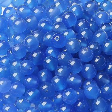 Imagem de LAIDANLA Ágata azul 8 mm contas de pedra natural redondas soltas contas de pedra preciosa para pulseira faça você mesmo colar brincos fabricação de joias polimento contas de pedra 98 peças 2 fios 32 polegadas