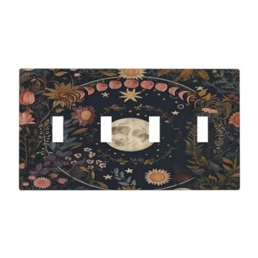 Imagem de Celestial Sun Moon Phase Starry Sky Dark Academia Witchy Botânico Quad Alternador de Luzes Capas Decorativas 4 Gang Placas de Parede Cobertura 4 Furos Dispositivo Elétrico Placas Frontais para Casa de