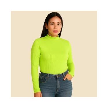 Imagem de Blusa Canelada Feminina Manga Longa Viscose com Elastano Cativa, M, Ve