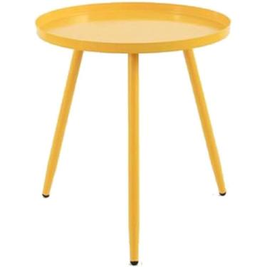 Imagem de Mesa De Escritório Mesa Decorativa Mesa Lateral De Metal Moderno Mesa De Centro De Ferro Forjado Nórdico Varanda Mesa De Cabeceira Do Quarto Mini Mesa Mesa Redonda, Yellow, 40X43.5Cm