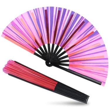 Imagem de JOHOUSE Ventilador de rave de 33 cm – Ventilador dobrável roxo com glitter, ventiladores para dança de linha, acessório de festival holográfico para roupas de arco-íris, festa discoteca e decoração de