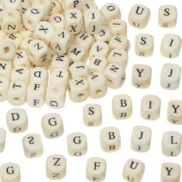Imagem de Tupalizy 500 peças de contas de letras de madeira contas quadradas do alfabeto letras de cubo de madeira para pulseiras, colares, joias, chaveiros, macramê, projetos de artesanato, acessórios, letras