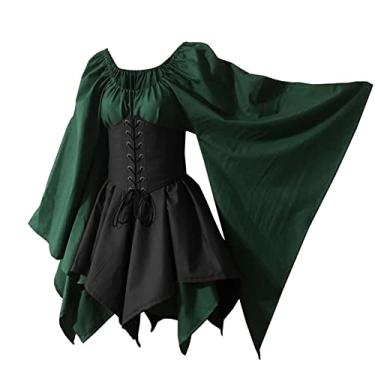 Imagem de Vestido feminino tradicional irlandês renascentista medieval fantasia flare manga flare espartilho Halloween vestido curto vitoriano