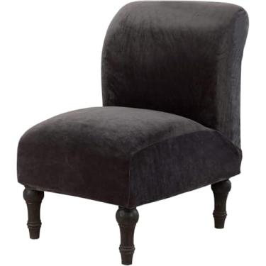 Imagem de Capas De Cadeira Sem Braços De Veludo, Capa De Cadeira De Chinelo Elástico Capas De Cadeira De Acento Antiderrapante Removível Capas Protetoras De Móveis Para Sala De Estar, Dark Gray, one size
