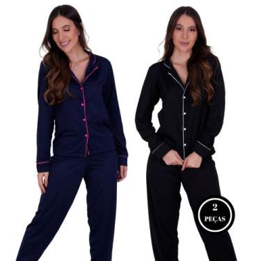 Imagem de Kit 2 Pijama de Inverno com Gola com Botões Amamentação Calça - c3 KIT