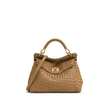 Imagem de JW PEI Bolsa feminina Lucia Classic Croc-Embossed Faux Suede Top Handle Bag, Tecido marrom, 10.24" W x 6.5" H x 3.94" D (26cm x 16.5cm x 10cm)