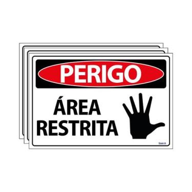 Imagem de Combo 3 Placas De Sinalização Perigo Área Restrita 30x20 Ecom IA - SP5