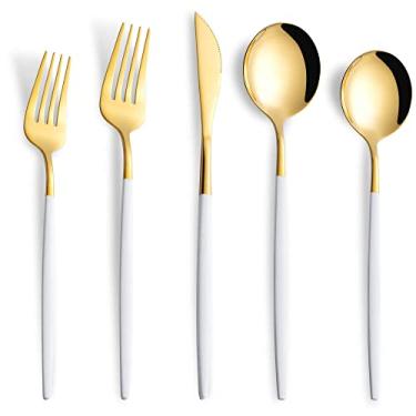Imagem de Joincook Conjunto de talheres de ouro branco, 40 peças, talheres de aço inoxidável, serviço para 8, incluindo garfos, colheres, facas, utensílios, utensílios de mesa para casa e restaurante, pode ser