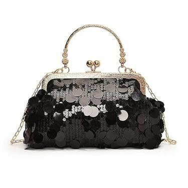 Imagem de RZTA Bolsas femininas com glitter para noite, bolsa triangular brilhante para festa de formatura e casamento dos anos 1920, D5 preta