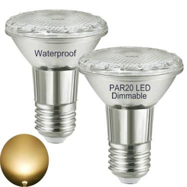 Imagem de 8W PAR20 LED branco quente 3000K regulável, lâmpadas de exaustor, interior/exterior, refletor de vidro, impermeável, E26, iluminação embutida, (equivalente a halogênio 75W)