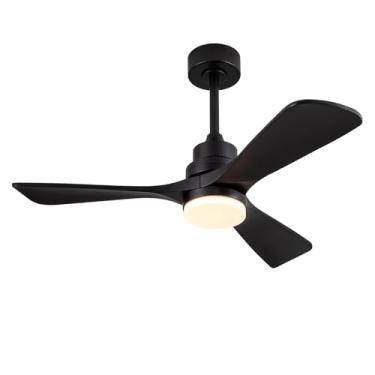 Imagem de XBIBI Ventiladores de teto pretos de 106 cm com luzes e controle remoto, luz LED regulável, 3 lâminas de madeira, função de memória, motor CC reversível, ventilador de teto interno moderno para quarto