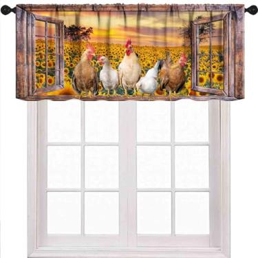 Imagem de Cortina de galo para cozinha, fazenda de girassol, vintage, galinha, rústica, de madeira, celeiro, campo, pequena, curta, café, para quarto, sala de estar, banheiro, 1 peça, 137 x 45 cm
