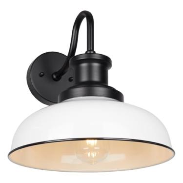 Imagem de Diyel Luz de celeiro pescoço de ganso ao ar livre, luz de montagem de parede externa rústica, luminária de parede vintage de fazenda, lanterna branca industrial para varanda, garagem, RZ007 WH