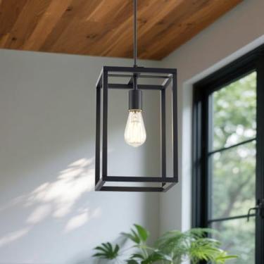 Imagem de Kalium Luzes pendentes de fazenda, luminária suspensa, luz de cozinha moderna com acabamento preto, tubo de 128 cm para teto plano e inclinado, ilha de cozinha, quarto, sala de jantar, base E26