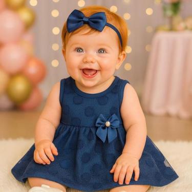 Imagem de Vestido Bebê Rosa Festa Menina Renda Poá com Laço Pérola e Plaquinha F