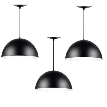 Imagem de Pendente Meia Lua Kit3 Preto/Branco Retro Aluminio Regulável Cabo 1m Casa Sala Quarto Cozinha Teto