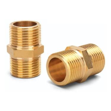 Imagem de 2 Peças Niple Duplo Conexão Latão 1/4 Rosca Bsp União Emenda