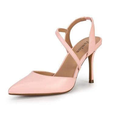 Imagem de Yumlon Salto alto de bico fechado para casamento, salto stiletto alto para mulheres, tira no tornozelo, bico fino, vestido de formatura, vestido de noiva, sexy, para jantares e festas, rosa, 40