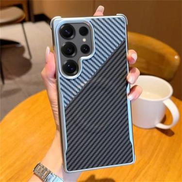 Imagem de Capa magnética com padrão de fibra de carbono e armadura de revestimento para Samsung S25 Ultra S25Plus S25, preta e prateada, para Galaxy S25