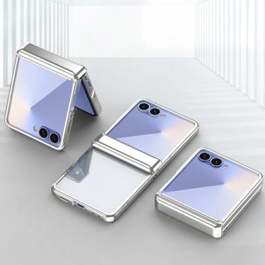 Imagem de Capa para Galaxy Z Flip6, transparente, galvanizada, com dobradiça protetora (para Galaxy Z Flip6/prateada)