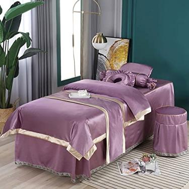 Imagem de Yung Colcha de quatro peças estilo europeu simples novo Tencel cor pura salão de beleza shampoo cama massagem orelha colcha massagem cama capa de cama (roxo 60 * 180 cm)