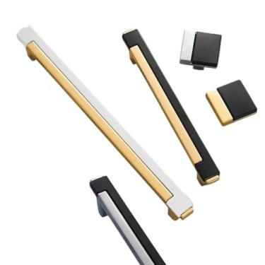 Imagem de CXYFQUUK Puxador de armário de cozinha preto brilhante dourado puxadores e puxadores de gaveta móveis guarda-roupa liga de zinco puxadores de porta de armário ferragens 2 peças (cromo branco)