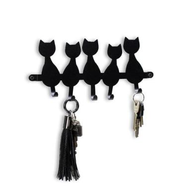 Imagem de Porta Chaves Decorativo Gatos em Aço - Geguton, Preto