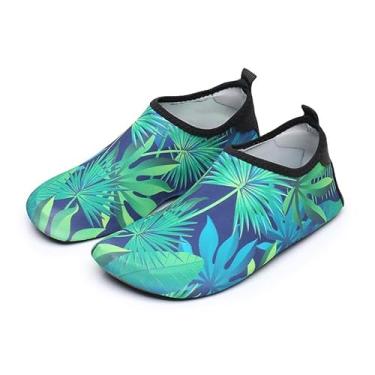 Imagem de Sapatos aquáticos de secagem rápida, meias aquáticas, antiderrapantes, para praia e homens, Folhas verde-azuladas, 3-4 Women/2-3 Men