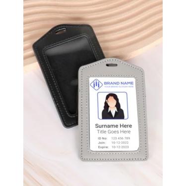 Imagem de Pacote com 2 porta-crachás de identificação, suportes transparentes verticais de um lado à prova d'água para escritório, funcionários, estudantes, funcionários (preto, cinza)