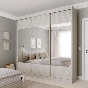 Imagem de Guarda-roupa Casal 3 Portas de Correr Ripadas com Espelho Samambaia Ca