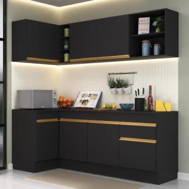 Imagem de Cozinha Compacta De Canto Com Armário E Balcão Preta - MULTIMOVEIS