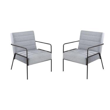 Imagem de Kit 2 Poltronas Braços De Metal Preto tramado Cinza