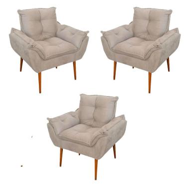 Imagem de Kit 03 Poltronas Opala Confortável Sala, Quarto Cor:bege
